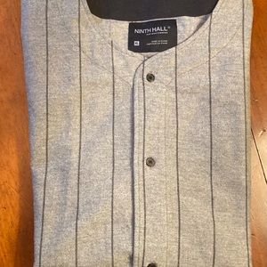 Ninth Hall gray with black baseball striped tee all cotton